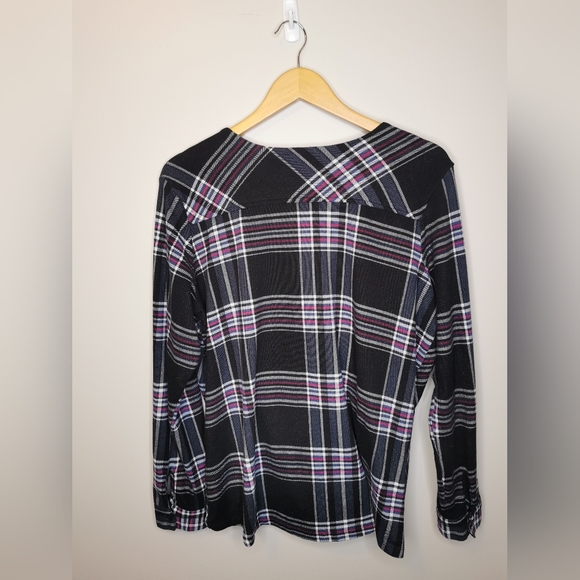 Warehouse One Gathered Front Plaid Top Size XL - Picture 2 of 5